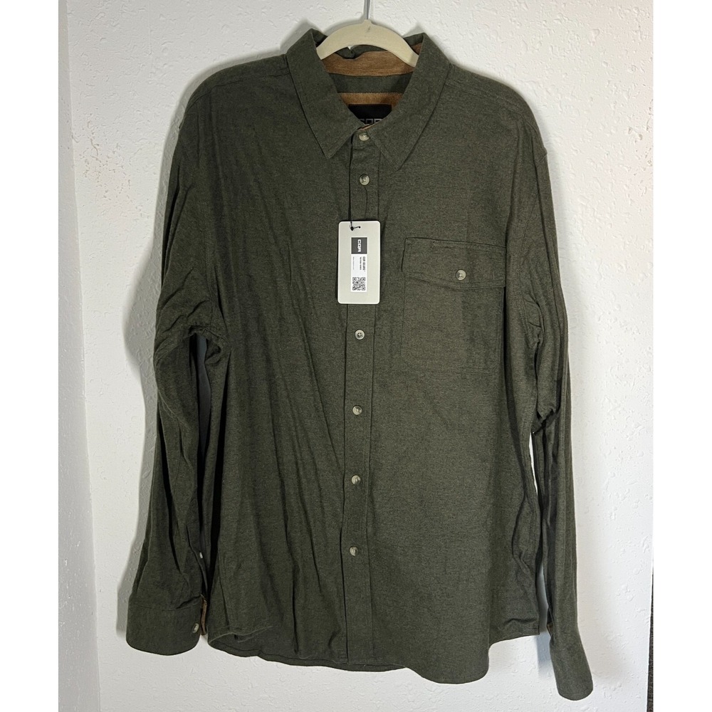 CQR Flannel Shirt Mens Medium Green Brushed Cotton Button Up Long Sleeve Sz XL